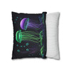 Pillow Case Glowing Jellyfish in Green and Purple Throw Pillow| Nautical Throw Pillows| Ocean Theme| Living Room, Bedroom, Dorm Room Pillows