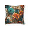 Pillow Case 3D Teal Orange Floral Throw Pillow| 3D Floral Throw Pillows | Living Room, Bedroom, Dorm Room Pillows