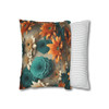 Pillow Case 3D Teal Orange Floral Throw Pillow| 3D Floral Throw Pillows | Living Room, Bedroom, Dorm Room Pillows