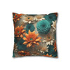 Pillow Case 3D Teal Orange Floral Throw Pillow| 3D Floral Throw Pillows | Living Room, Bedroom, Dorm Room Pillows