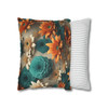 Pillow Case 3D Teal Orange Floral Throw Pillow| 3D Floral Throw Pillows | Living Room, Bedroom, Dorm Room Pillows