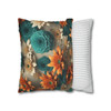 Pillow Case 3D Teal Orange Floral Throw Pillow| 3D Floral Throw Pillows | Living Room, Bedroom, Dorm Room Pillows