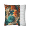 Pillow Case 3D Teal Orange Floral Throw Pillow| 3D Floral Throw Pillows | Living Room, Bedroom, Dorm Room Pillows