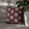 Pillow Case Silver Snowstorm in Maroon Throw Pillow| Sterling Silver Snowflakes Throw Pillows | Living Room, Bedroom, Dorm Room Pillows