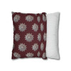 Pillow Case Silver Snowstorm in Maroon Throw Pillow| Sterling Silver Snowflakes Throw Pillows | Living Room, Bedroom, Dorm Room Pillows