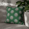 Pillow Case Silver Snowstorm in Green Throw Pillow| Sterling Silver Snowflakes Throw Pillows | Living Room, Bedroom, Dorm Room Pillows