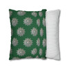 Pillow Case Silver Snowstorm in Green Throw Pillow| Sterling Silver Snowflakes Throw Pillows | Living Room, Bedroom, Dorm Room Pillows