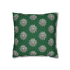 Pillow Case Silver Snowstorm in Green Throw Pillow| Sterling Silver Snowflakes Throw Pillows | Living Room, Bedroom, Dorm Room Pillows