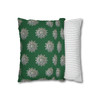 Pillow Case Silver Snowstorm in Green Throw Pillow| Sterling Silver Snowflakes Throw Pillows | Living Room, Bedroom, Dorm Room Pillows