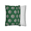 Pillow Case Silver Snowstorm in Green Throw Pillow| Sterling Silver Snowflakes Throw Pillows | Living Room, Bedroom, Dorm Room Pillows