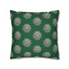 Pillow Case Silver Snowstorm in Green Throw Pillow| Sterling Silver Snowflakes Throw Pillows | Living Room, Bedroom, Dorm Room Pillows