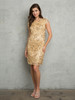 Short lace mother of the bride gown in champagne.