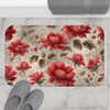 Dainty Red Floral Non-Slip Bath Mat| Great for bathroom, kitchen, laundry and even bedside| Beautiful, rich colors