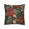 Poinsettia Embroidered Look| William Morris Inspired Floral| Christmas Throw Pillow|Spun Polyester Square Pillowcase