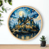 Golden Starry Night Wall Clock| Whimsical Fantasy Design| Stained Glass Look| 10 Inch Round| Christmas Birthday| Battery Silent Mechanism
