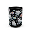 Vintage Ghost Design Coffee Mug, Cute Embroidered Floral  Spooky Ghosts In Pastel Flowers Teacup, Halloween  11 or 15 Ounce Ceramic Mug