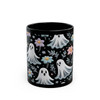 Vintage Ghost Design Coffee Mug, Cute Embroidered Floral  Spooky Ghosts In Pastel Flowers Teacup, Halloween  11 or 15 Ounce Ceramic Mug