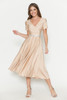Lenovia 5274 Short Satin Bridesmaid Dress With Belted Waist Champagne Gold