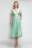Lenovia 5274 Short Satin Bridesmaid Dress With Belted Waist Sage