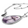 Cross With Purple Flowers Oval Necklace Easter Gift Christmas Birthday Holiday Gift