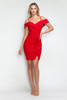 Lenovia 3097 Short Techno Crepe Cocktail Dress With Ruffle Red