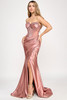 Lenovia 8403 Beaded Stretch Satin Prom Gown with detachable shoulder straps and waist snatching bodice.