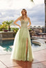 Nox Anabel C1843 Mesh Peaked Neckline Prom Gown With Sequins And Thigh-High Slit