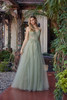 Nox Anabel F1726 Floor Length Shimmer Tulle Prom Gown With Corset Back