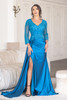 Lenovia 8366 Satin And Lace Formal Evening Gown With Sleeves
