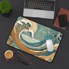 Art Nouveau Style Ocean Waves Desk Mat Mousepad in Teal and Peach