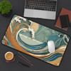 Art Nouveau Style Ocean Waves Desk Mat Mousepad in Teal and Peach