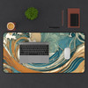 Art Nouveau Style Ocean Waves Desk Mat Mousepad in Teal and Peach