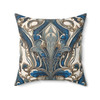 Blue and Cream Art Nouveau Style Throw Pillow for Living Room Sofa or Couch. 