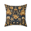 Navy Blue and Gold Throw Pillow for Living Room Sofa or Couch. William Morris inspired tapestry design.