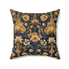 Navy Blue and Gold Throw Pillow for Living Room Sofa or Couch. William Morris inspired tapestry design.