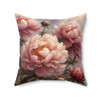 Spiceberry Peony Decorators Throw Pillow with washable, zippered case. Beautiful, festive berry red for the holiday season.