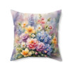 Spring Bouquet in Watercolor Decorative Accent Throw Pillow for Sofa Couch Living Room Decor bed bedroom zipper pastel colors 
