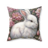 Fluffy White Rabbit in Pink Spun Polyester Decorative Accent Square Throw Pillow for Rabbit lover, kids bedroom baby nursery