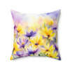 Spring Flowers in Purple and Yellow Decorative Accent Throw Pillow Watercolor Design sofa couch living room decor bed bedroom zipper