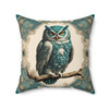 Teal and Cream Owl Tapestry Style Throw Pillow Living Room Sofa or Couch. Great for bedroom or dorm. Owl lovers will be delighted.