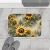 Heavenly Sunflower Bath Mat in Microfiber Non slip in yellow green bathroom rug floral decor anti-slip