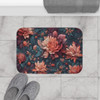 Peach and Teal Themed Floral Anti-slip Microfiber Bath Mat