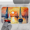Evening Sail Bath Mat Sailboats on the Water Sun Setting orange nautical theme bathroom rug microfibers non slip