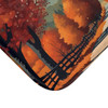 Country Roads Fall Theme Non Slip Bath Mat. Works well for bathroom, kitchen, laundry and even as a bedside rug. Warm, rich orange colors.