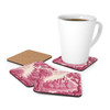 Castle in Claret Tapestry Style Toile Corkwood Coaster Set in red cream white castle living room decor glass coasters Castle in Claret Tapestry Style Toile Corkwood Coaster Set in red cream white castle living room decor glass coasters