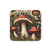 Magical Mushroom Corkwood Coaster Set in William Morris style. Great unique housewarming, Christmas or birthday gift.