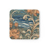 Art Nouveau Floral Corkwood Coaster Set in Blue and Peach