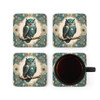 Teal and Cream Owl Corkwood Coaster Set Living Room Decor. Great for Christmas, birthday or housewarming gift.