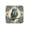 Teal and Cream Owl Corkwood Coaster Set Living Room Decor. Great for Christmas, birthday or housewarming gift.
