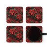 Christmas Poinsettia Corkwood Coaster Set 4 piece red green living room decor holiday accent
